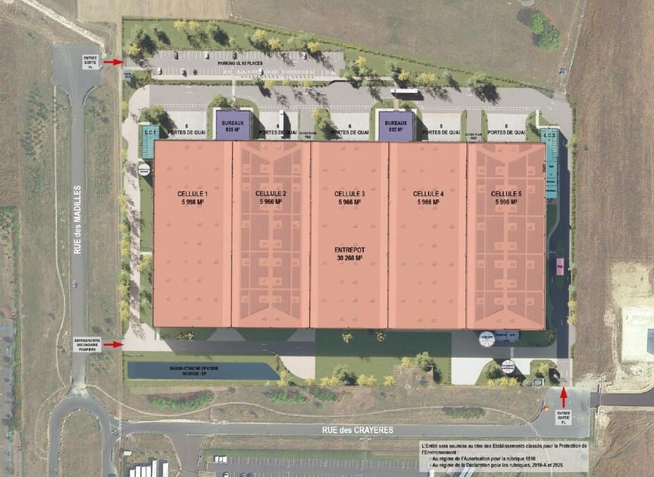 To let – Logistics warehouses ranging from 5,966 to 5,998 m² in Saint-Martin-sur-le-Pré – Marne (51)
